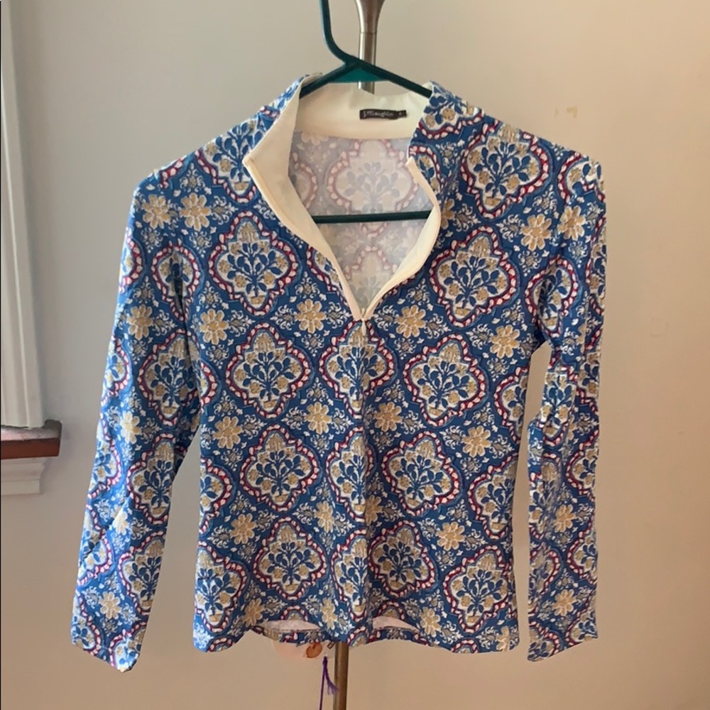 J. McLaughlin Patterned, Collared Blue pullover